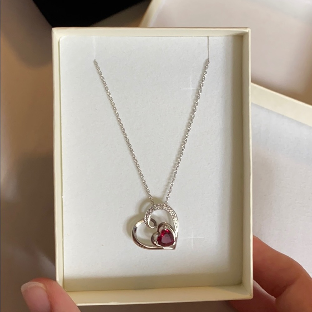 Red ruby heart sliver chain necklace
